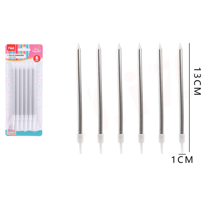 Velas para torta plateado 13*1cm 6pcs 1