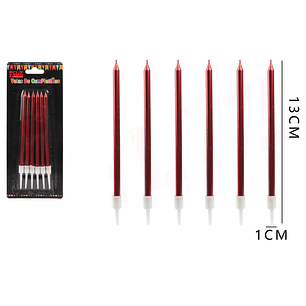 Velas para torta rojo 13*1cm 6pcs