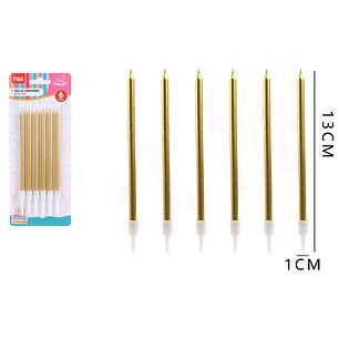 Velas para torta dorado 13*1cm 6pcs