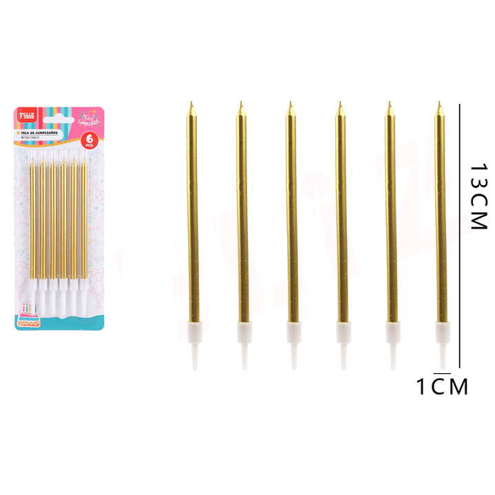 Velas para torta dorado 13*1cm 6pcs 1