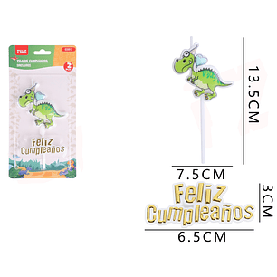 Velas de cumpleanos dinosaurio verde 2pcs