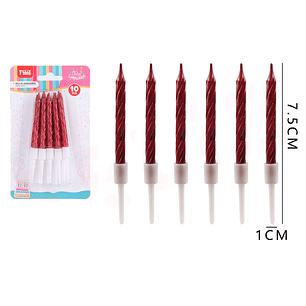 Velas para torta rojo 7.5*1cm 10pcs