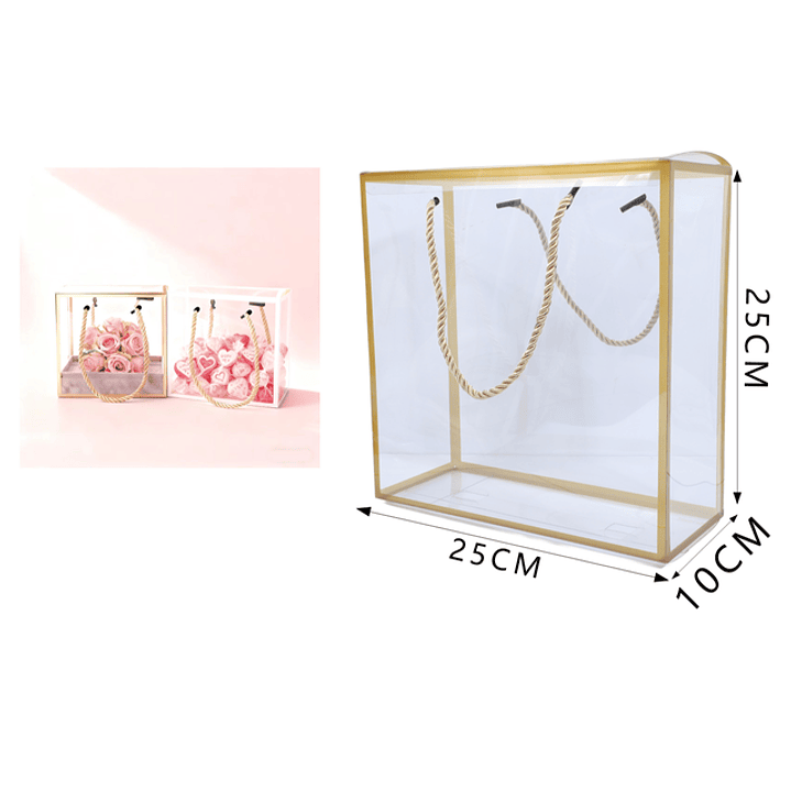 Bolsa de caja trasparete dorado 25*10*25cm 1