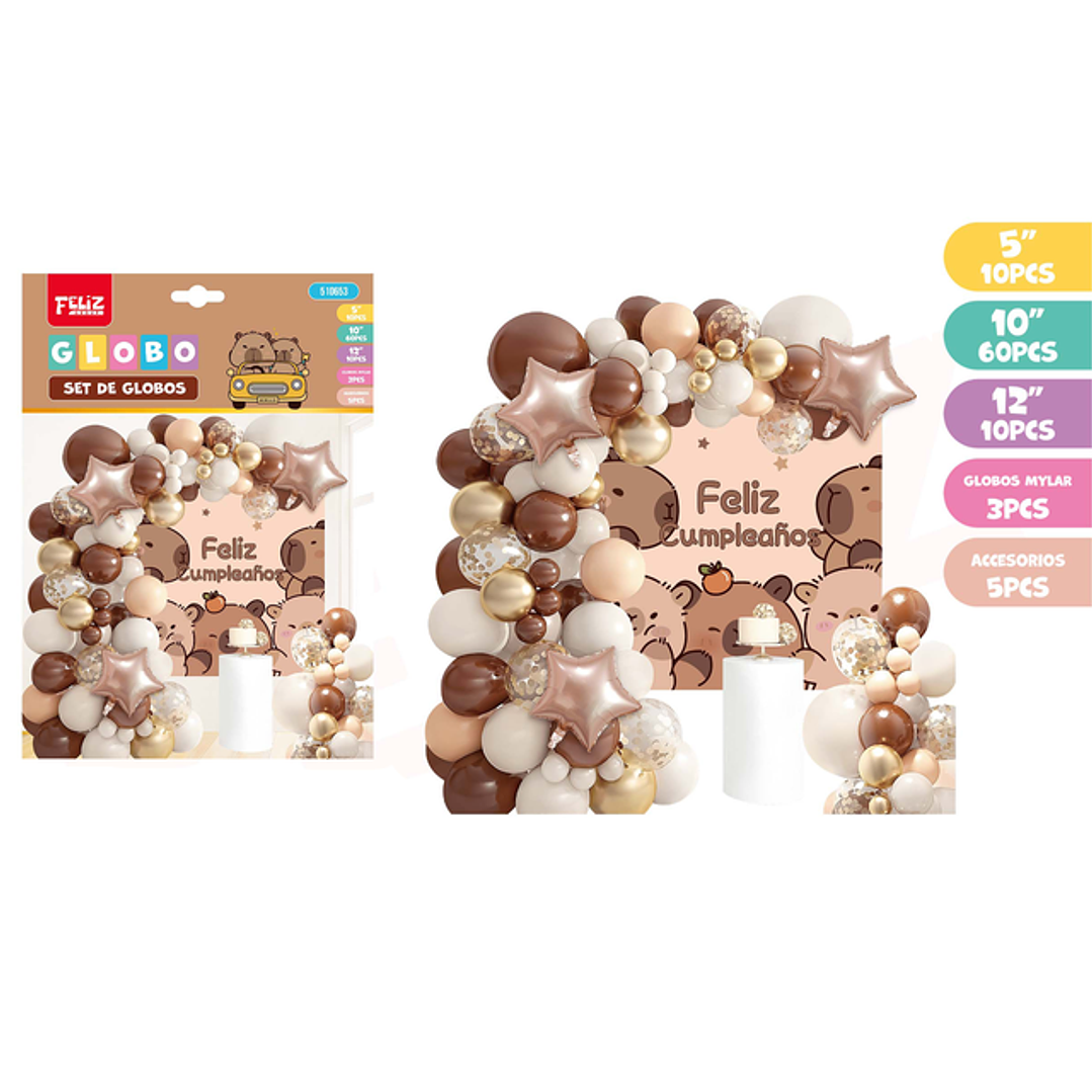 Set de globos kapybara feliz cumpleanos 1