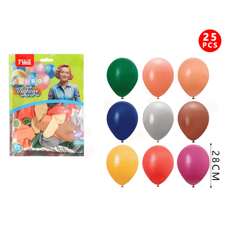 Globos multicolores vintage 10pul. 25pcs 1