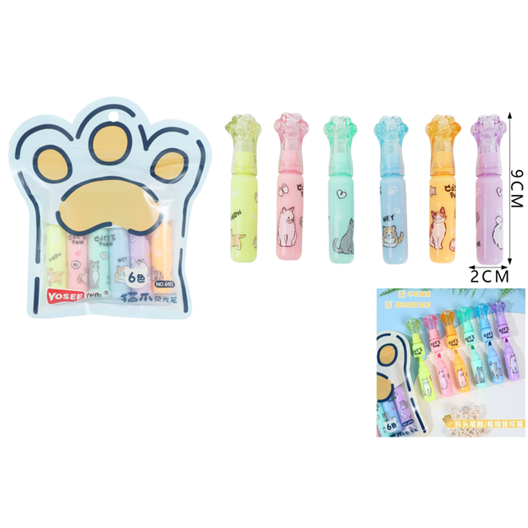 Destacadores fluorescente gatito 6pcs 1