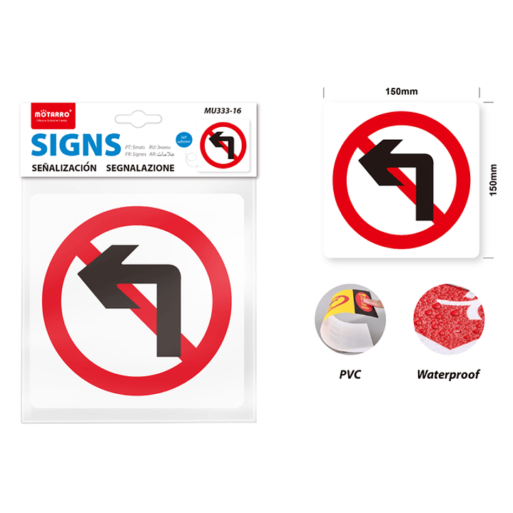 Señaletica pvc prohibido girar a la izquierda 15*15cm 1