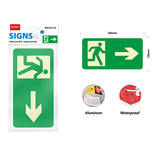Señaletica fosforescente salida a zona segura 12*24cm