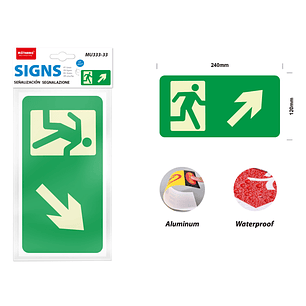 Señaletica fosforescente salida a zona segura 12*24cm