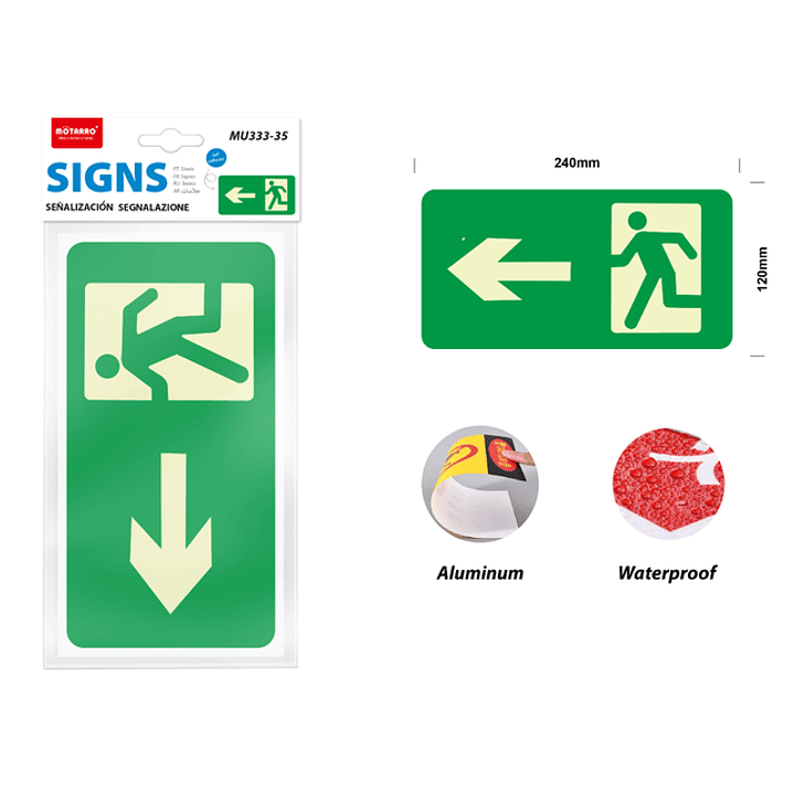 Señaletica fosforescente salida a zona segura 12*24cm 1