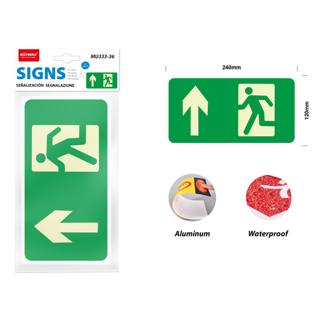 Señaletica fosforescente salida a zona segura 12*24cm 1