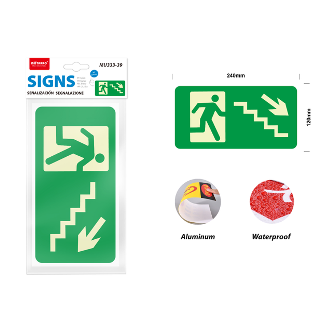 Señaletica fosforescente salida a zona segura 12*24cm 1