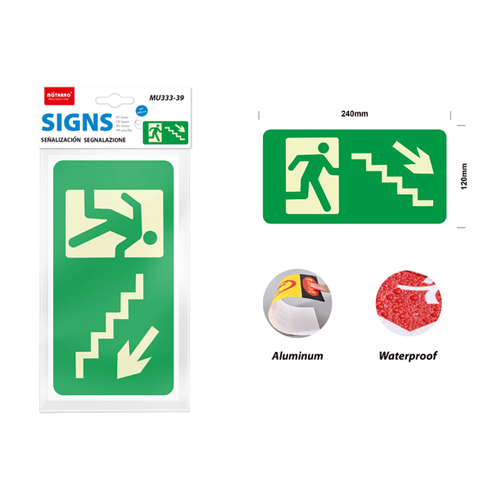 Señaletica fosforescente salida a zona segura 12*24cm 1