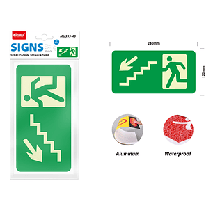 Señaletica fosforescente salida a zona segura 12*24cm
