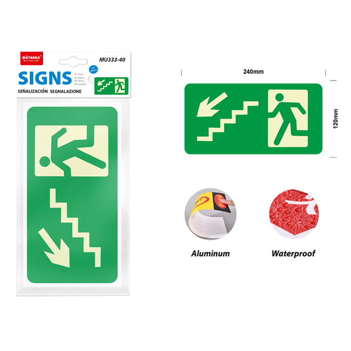 Señaletica fosforescente salida a zona segura 12*24cm 1