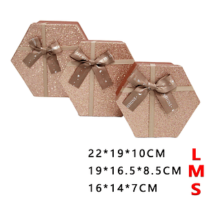 Pack De Cajas De Regalos Hexagono Rosadorado 3Pcs