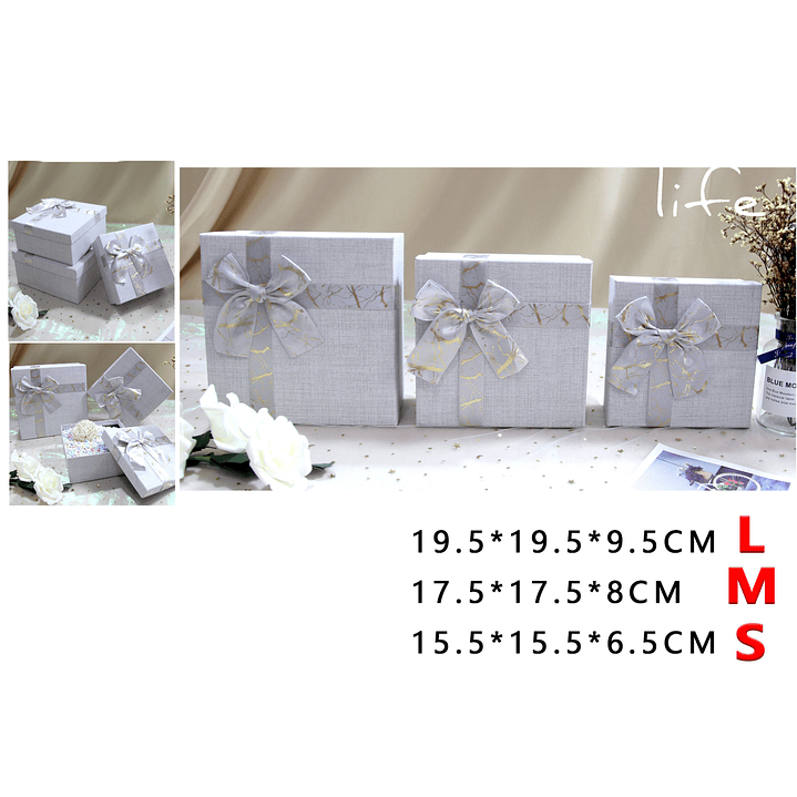 Pack De Cajas De Regalos Gris 3Pcs 1