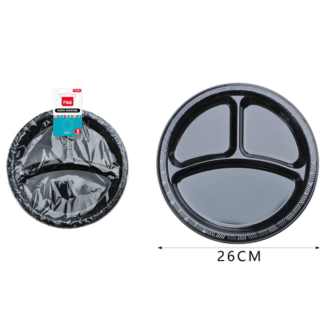 Platos Plastico, Redondo Negro 26Cm 5Pcs 1