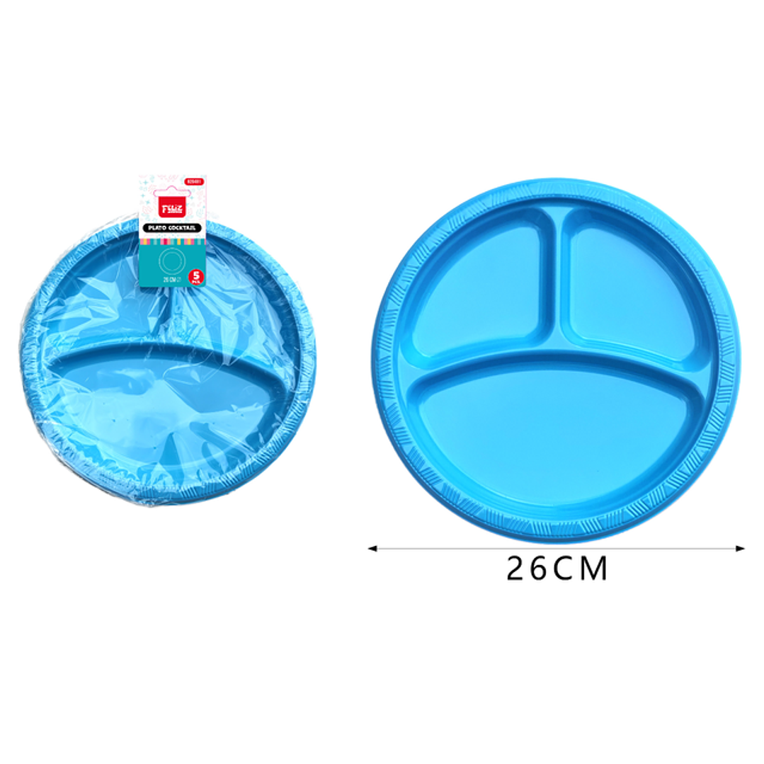 Platos Plastico, Redondo Celeste 26Cm 5Pcs 1