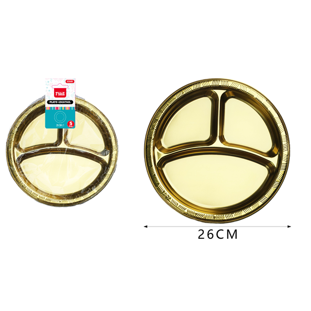 Platos Plastico, Redondo Dorado 26Cm 5Pcs 1