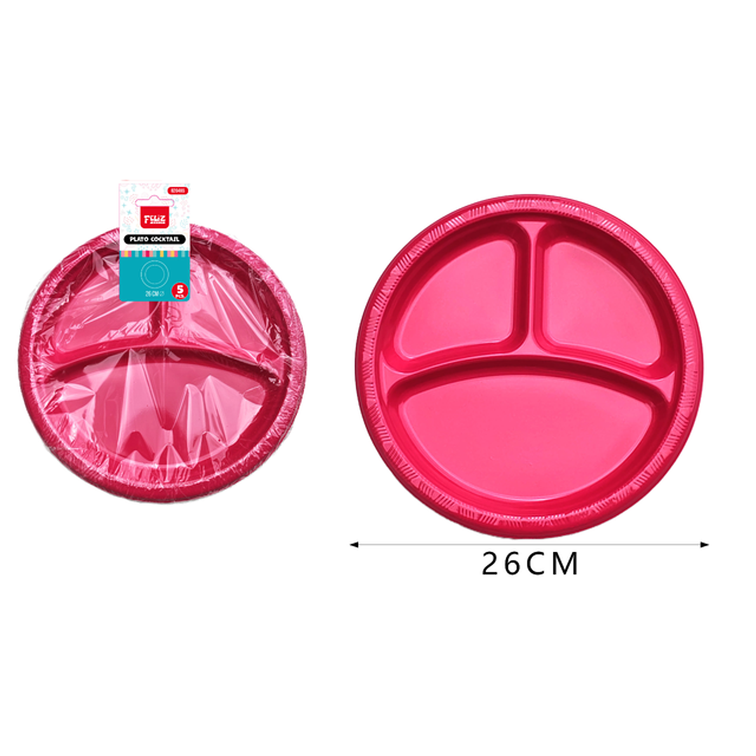 Platos Plastico, Redondo Fucsia 26Cm 5Pcs 1