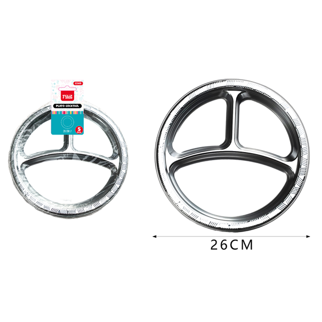 Platos Plastico, Redondo Plateado 26Cm 5Pcs 1