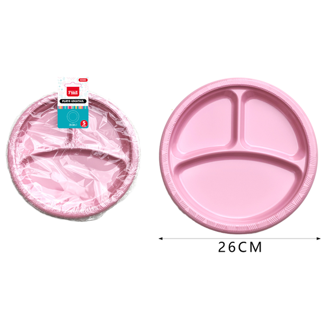 Platos Plastico, Redondo Rosado 26Cm 5Pcs 1