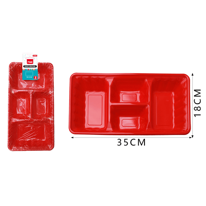 Platos Plastico, Rectangulo Rojo 35Cm 2Pcs 1