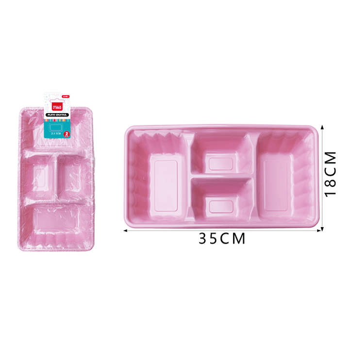 Platos Plastico, Rectangulo Rosado 35Cm 2Pcs 1