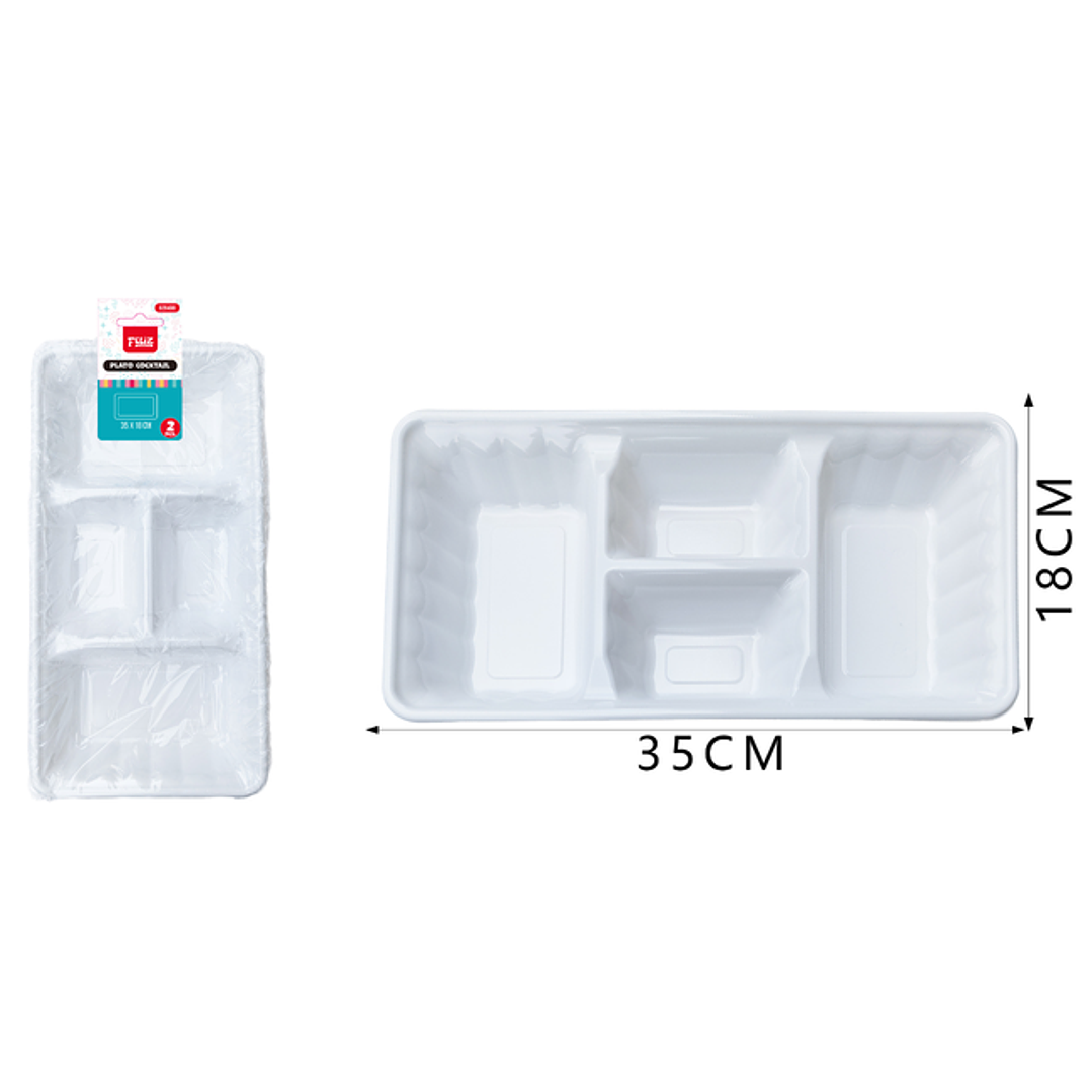 Platos Plastico, Rectangulo Blanco 35Cm 2Pcs 1