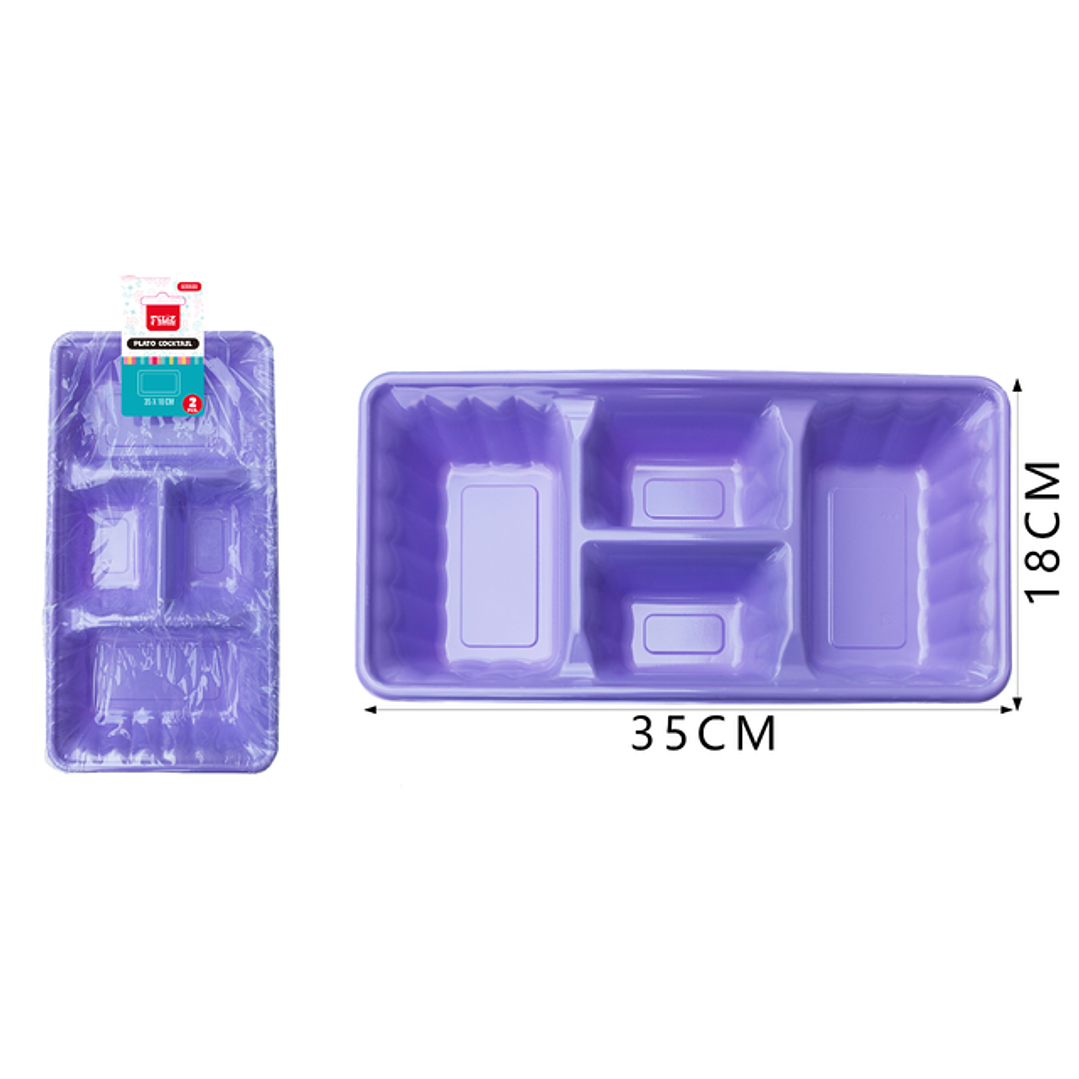 Platos Plastico, Rectangulo Morado Pastel 35Cm 2Pcs 1