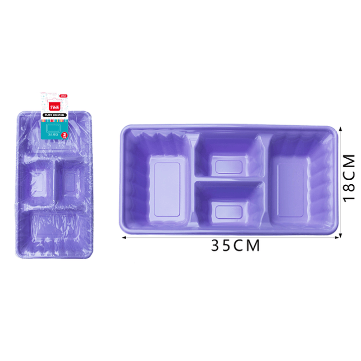 Platos Plastico, Rectangulo Morado Pastel 35Cm 2Pcs 1