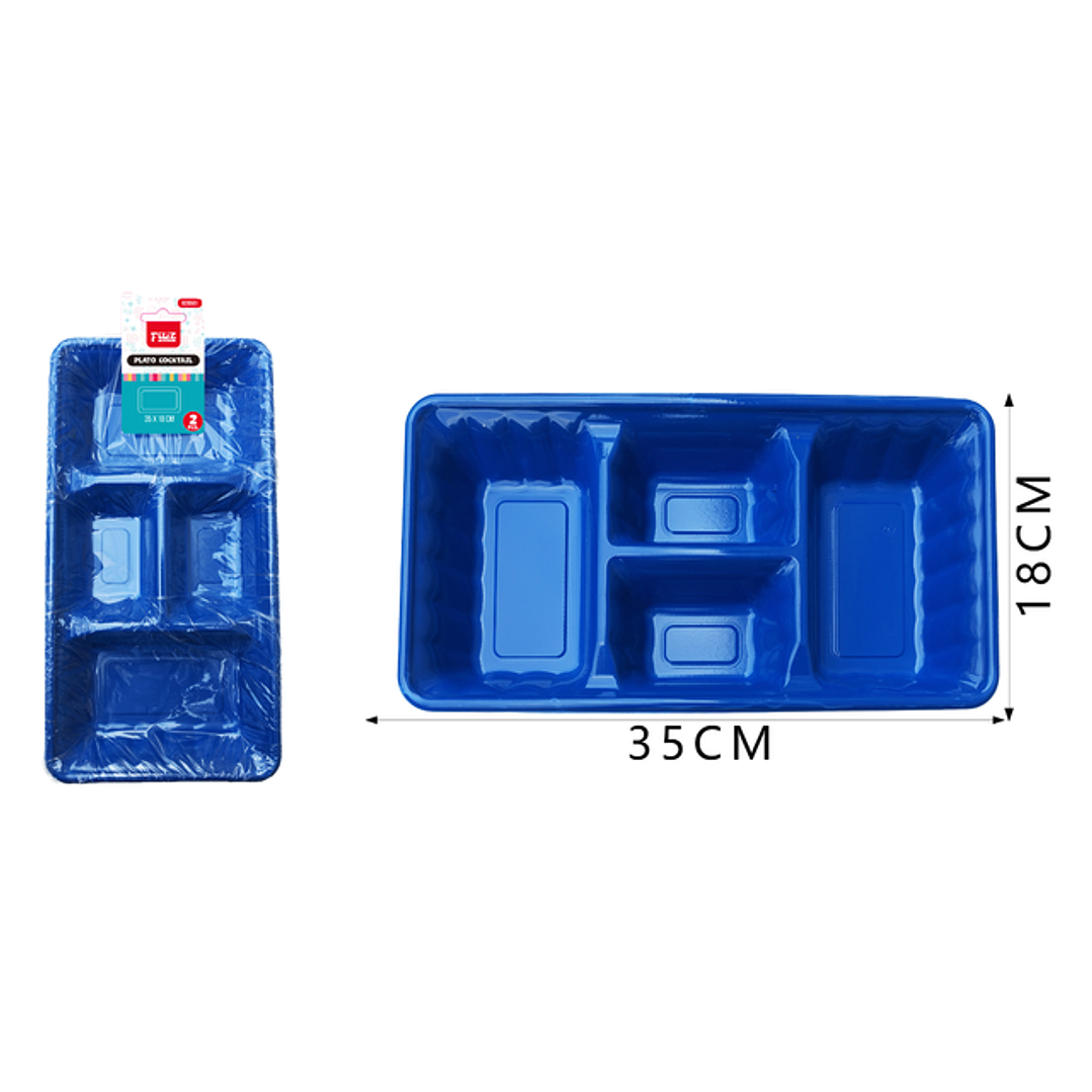 Platos Plastico, Rectangulo Azul 35Cm 2Pcs 1