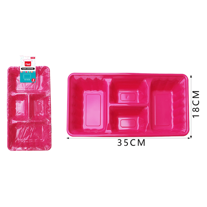 Platos Plastico, Rectangulo Fucsia 35Cm 2Pcs 1