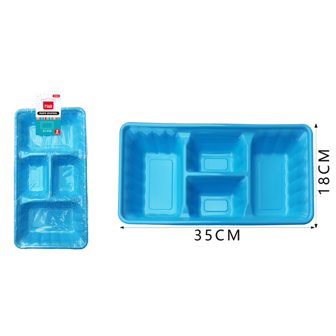 Platos Plastico, Rectangulo Celeste 35Cm 2Pcs 1