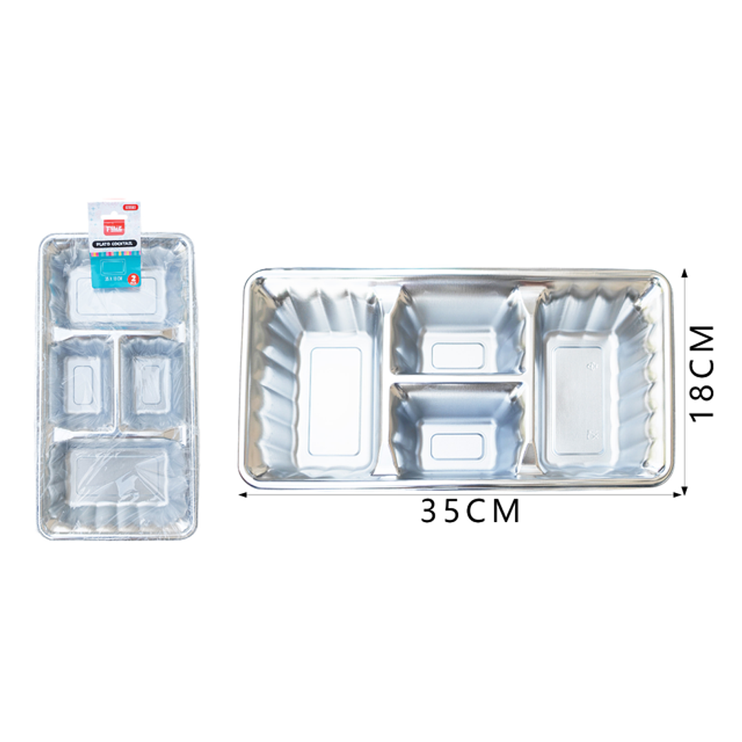 Platos Plastico, Rectangulo Plateado 35Cm 2Pcs 1