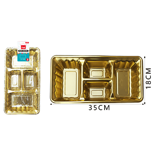 Platos Plastico, Rectangulo Dorado 35Cm 2Pcs