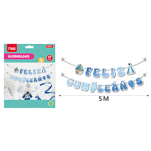 Guirnalda F.Cumple Hot Stamping Azul 5M 17Pcs