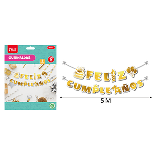 Guirnalda F.Cumple Hot Stamping Dorado 5M 17Pcs