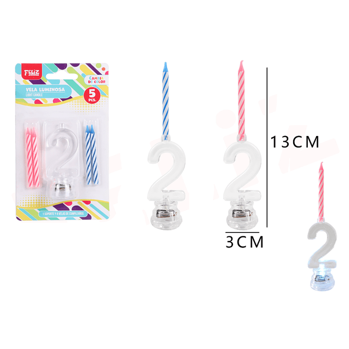Vela De Numero Con Luz 2 1
