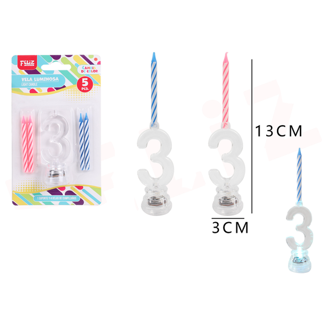 Vela De Numero Con Luz 3 1