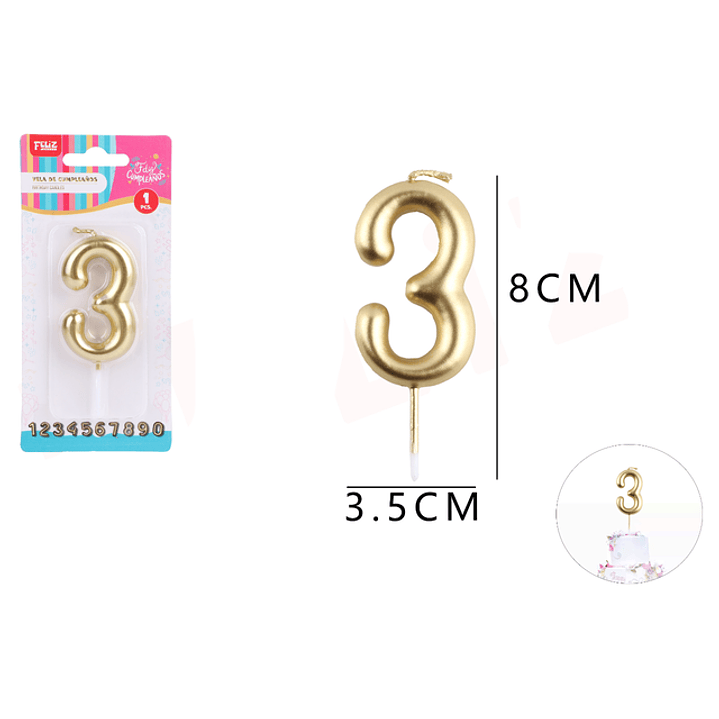 Vela De Numero 3 Dorado 1