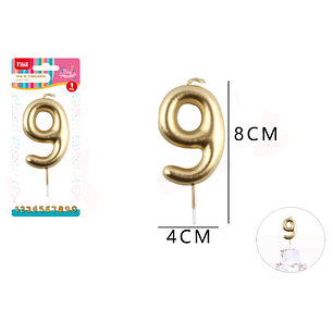 Vela De Numero 9 Dorado