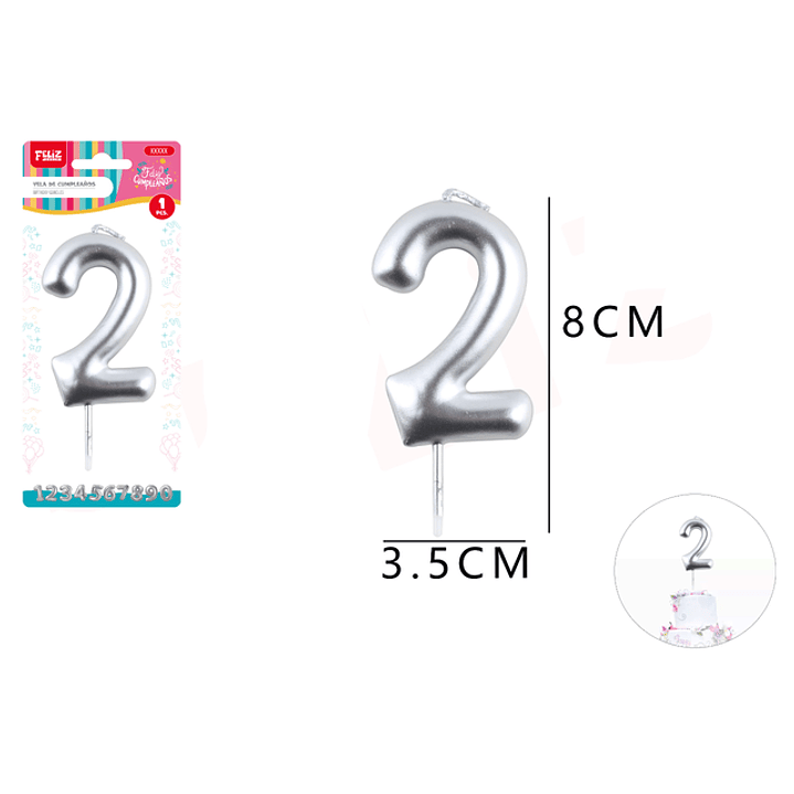 Vela De Numero 2 Plateado 1