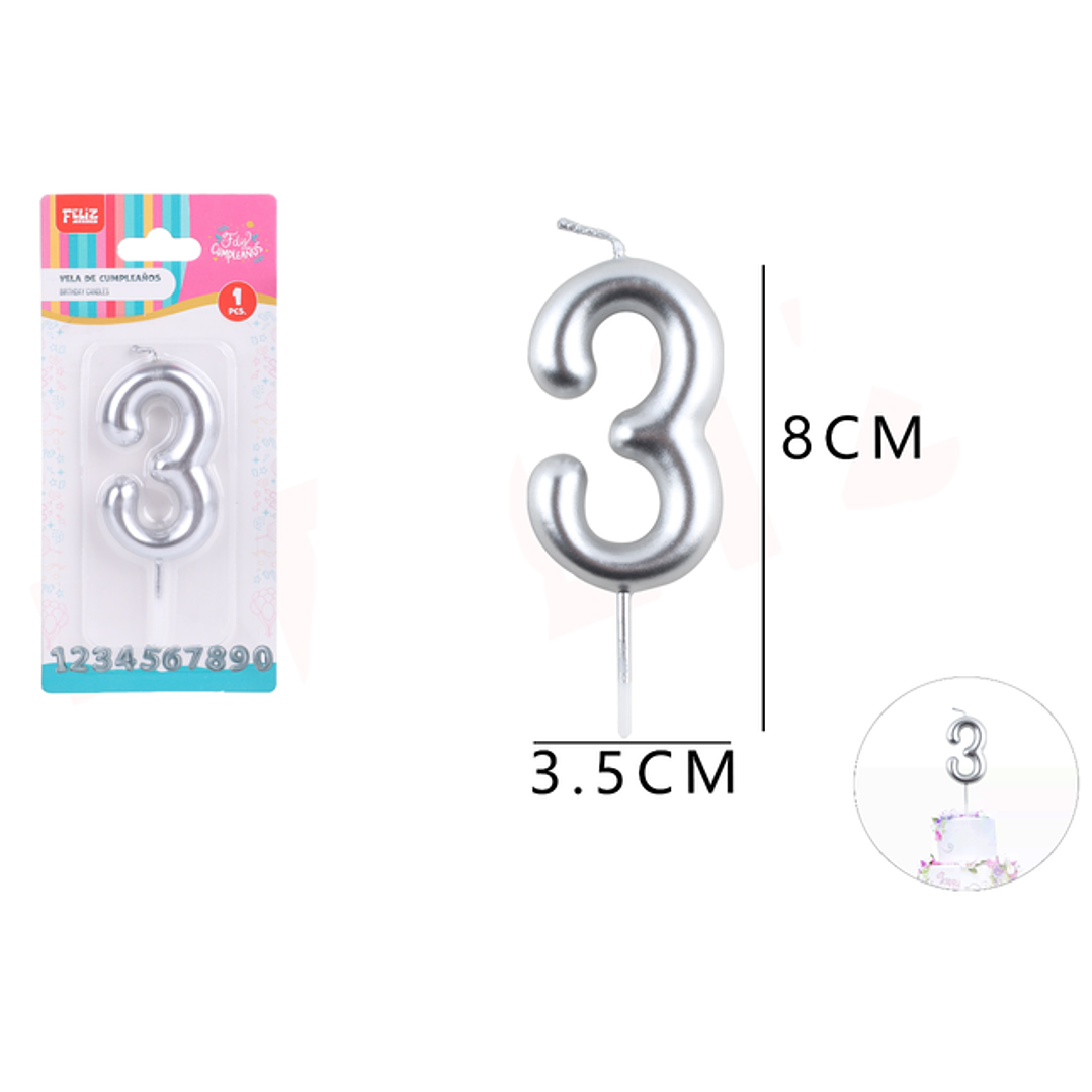 Vela De Numero 3 Plateado 1