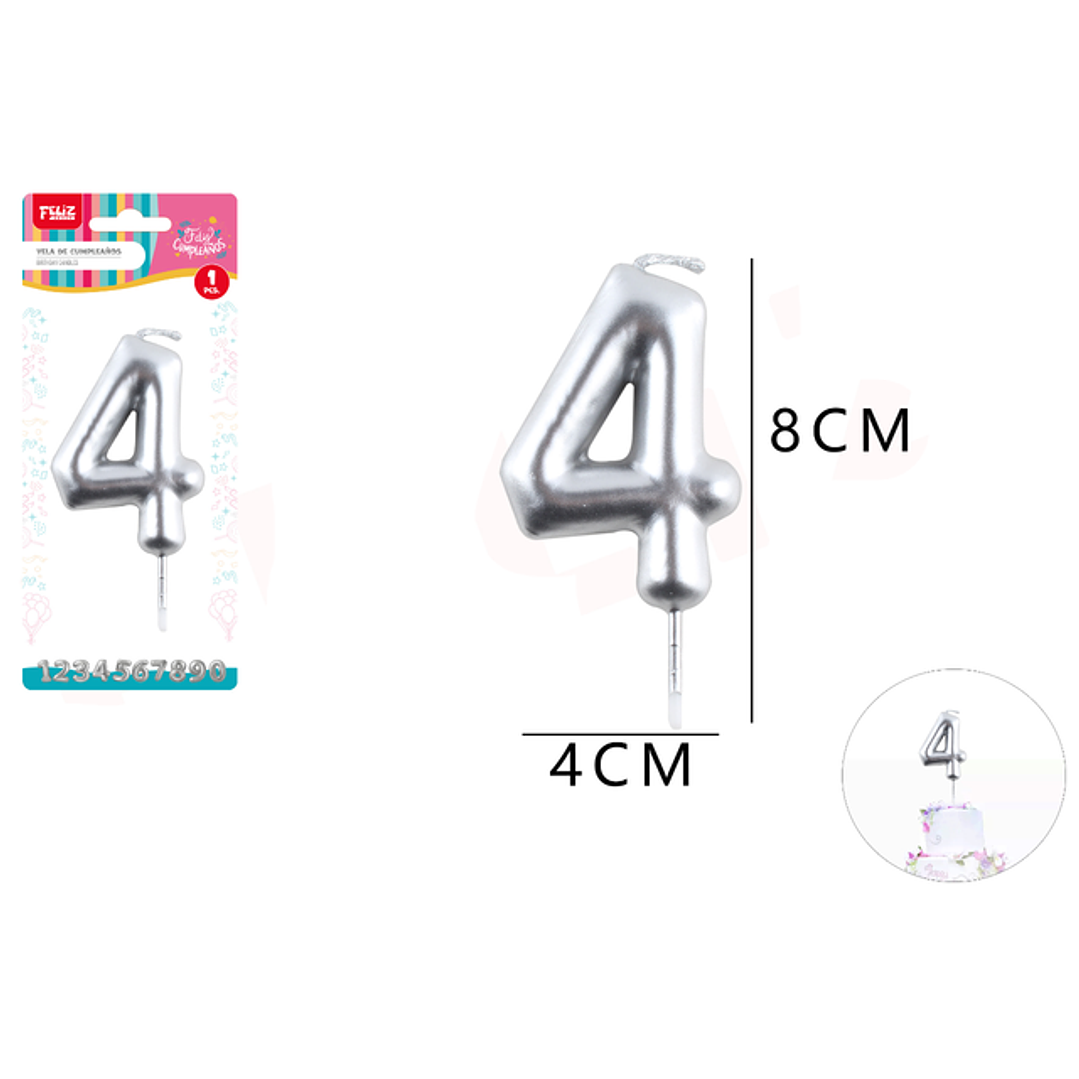 Vela De Numero 4 Plateado 1