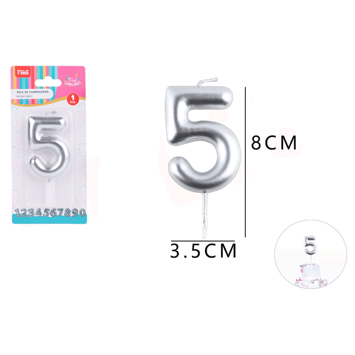 Vela De Numero 5 Plateado 1