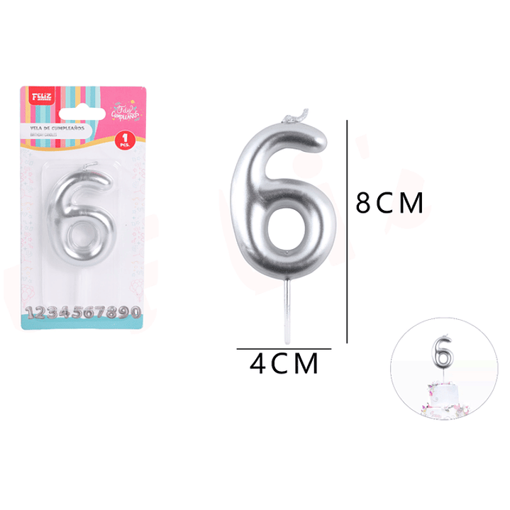 Vela De Numero 6 Plateado 1