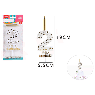 Vela De Numero 2 Dorado Estrellas
