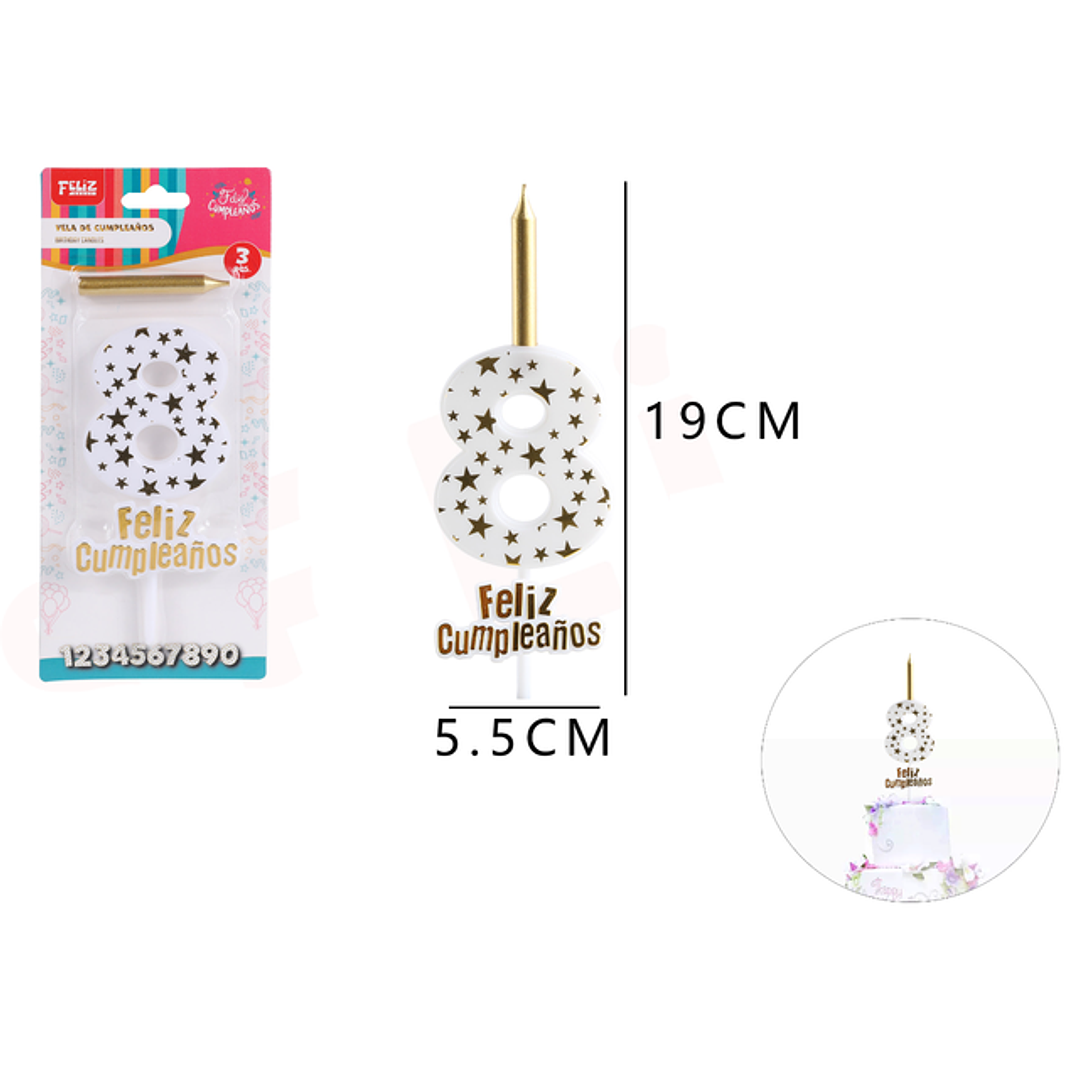Vela De Numero 8 Dorado Estrellas 1